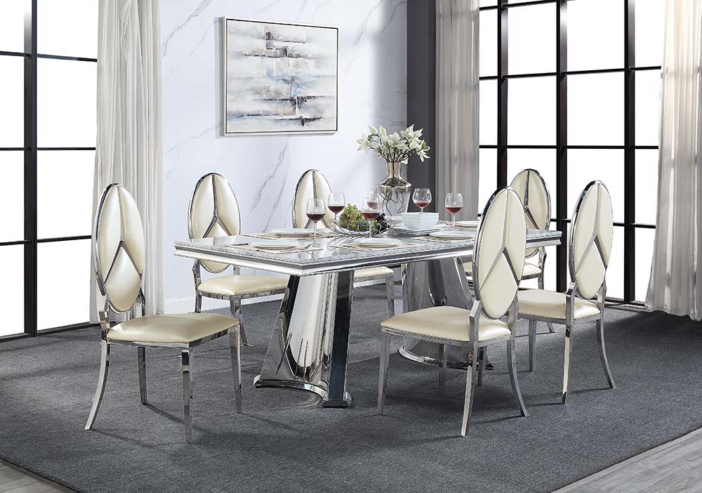 Destry - Dining Table With Engineering Stone Top & Pedestal Base - Engineering Stone Top & Mirrored Silver - Urban Living Furniture (Los Angeles, CA)