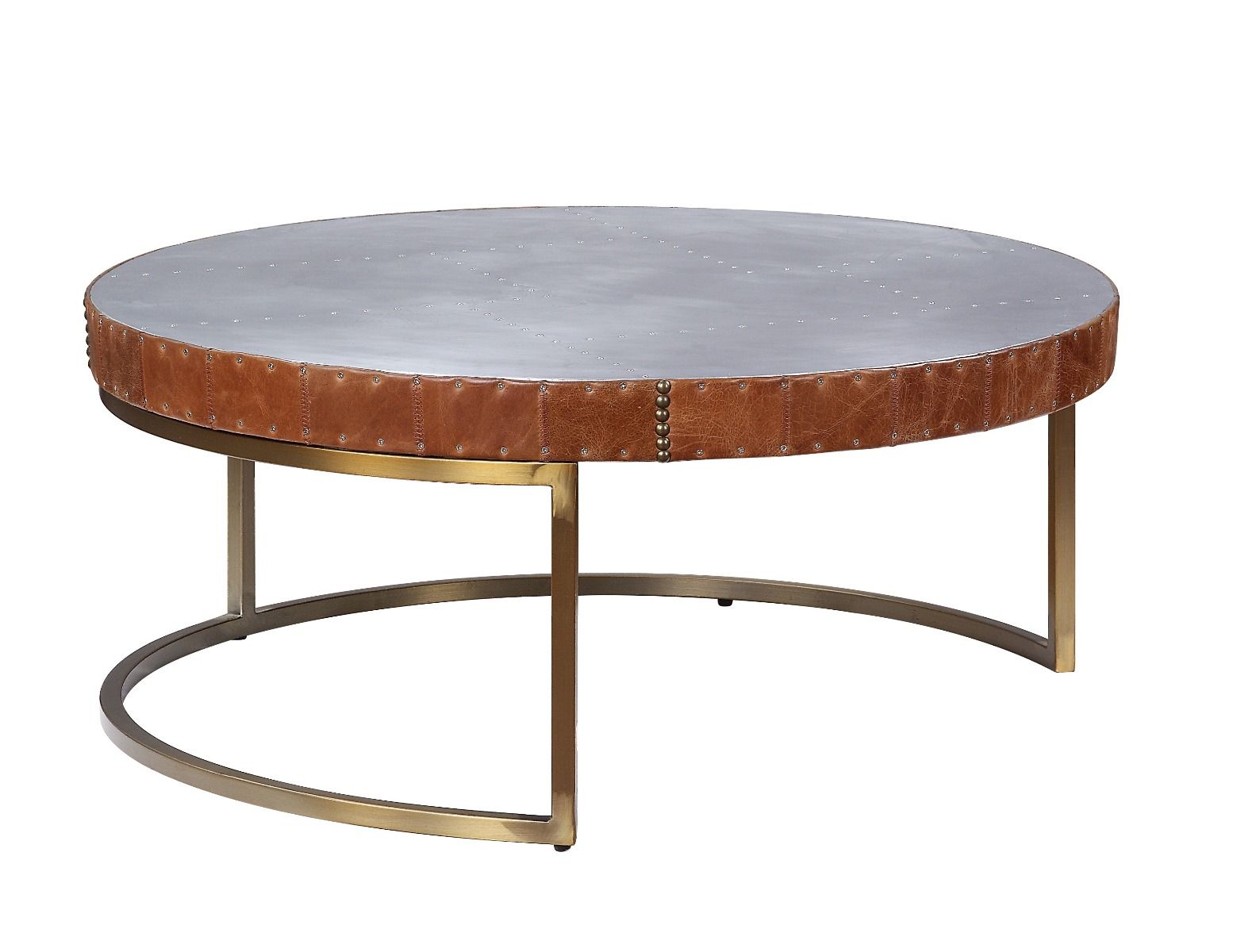 Tamas - 16" Coffee Table - Aluminum & Cocoa Top Grain Leather - Urban Living Furniture (Los Angeles, CA)