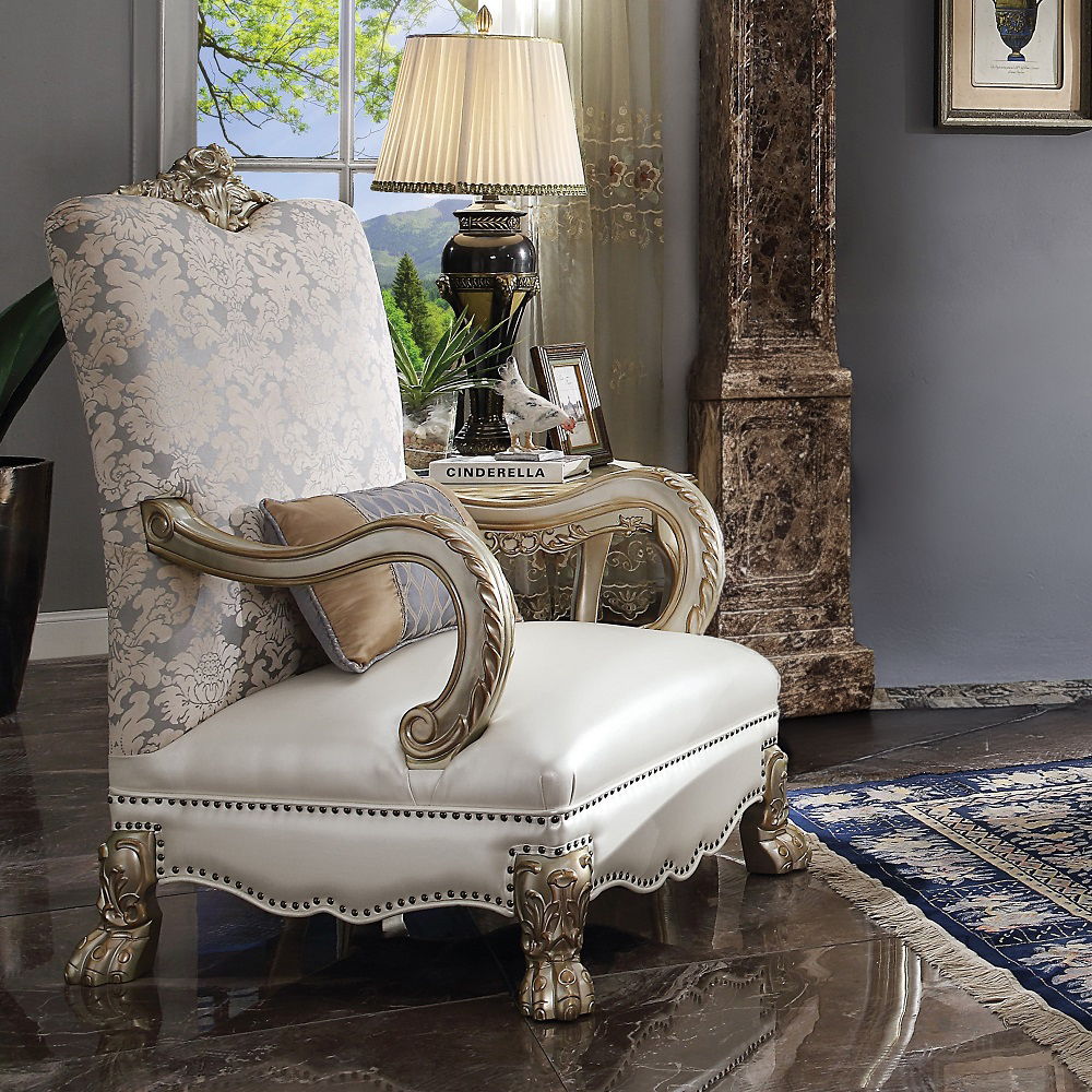 Dresden II - Chair With Pillow - Pearl Synthetic Leather /Fabric & Gold Patina - Urban Living Furniture (Los Angeles, CA)