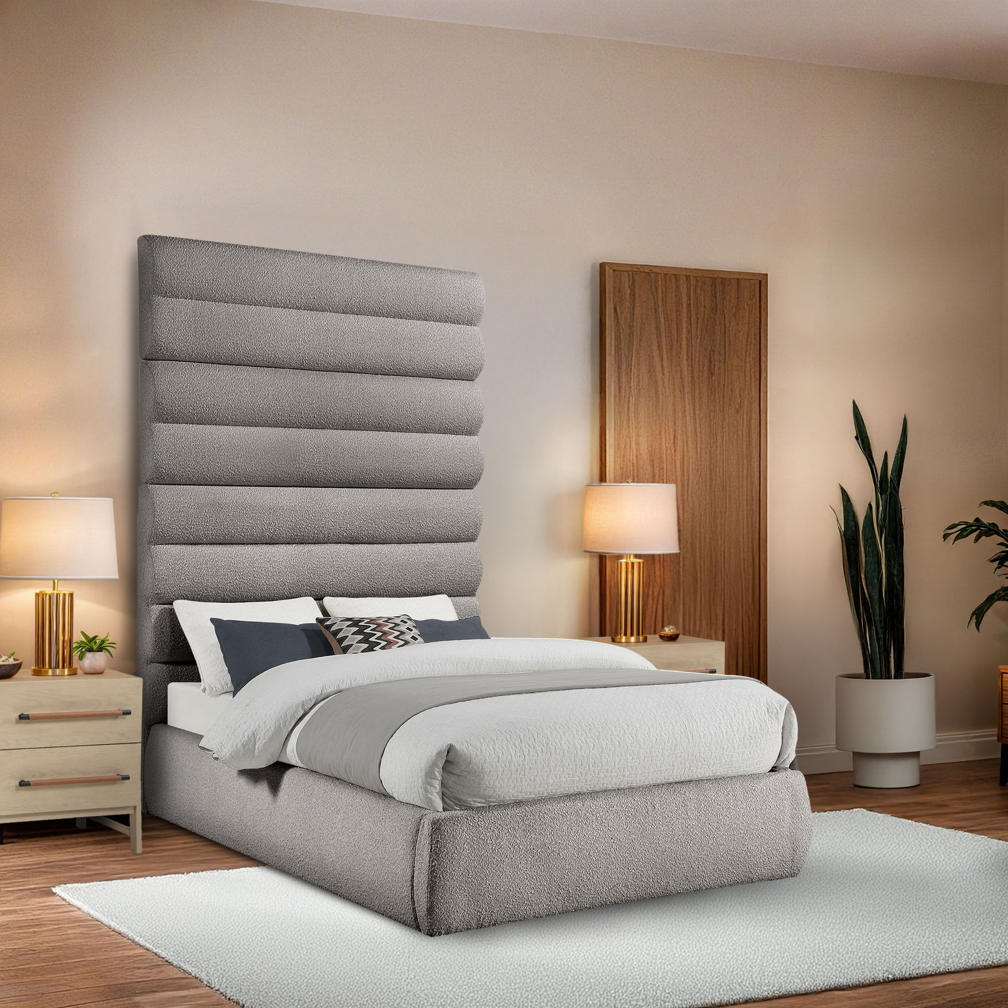 Adam - Boucle Fabric Bed With 89" Headboard