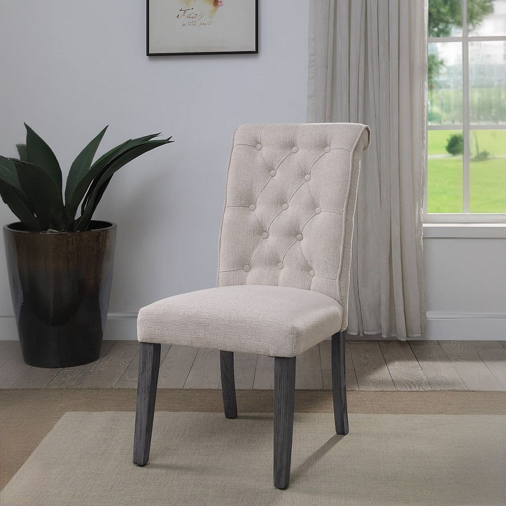 Yabeina - Side Chair (Set of 2) - Beige Linen & Gray - Urban Living Furniture (Los Angeles, CA)