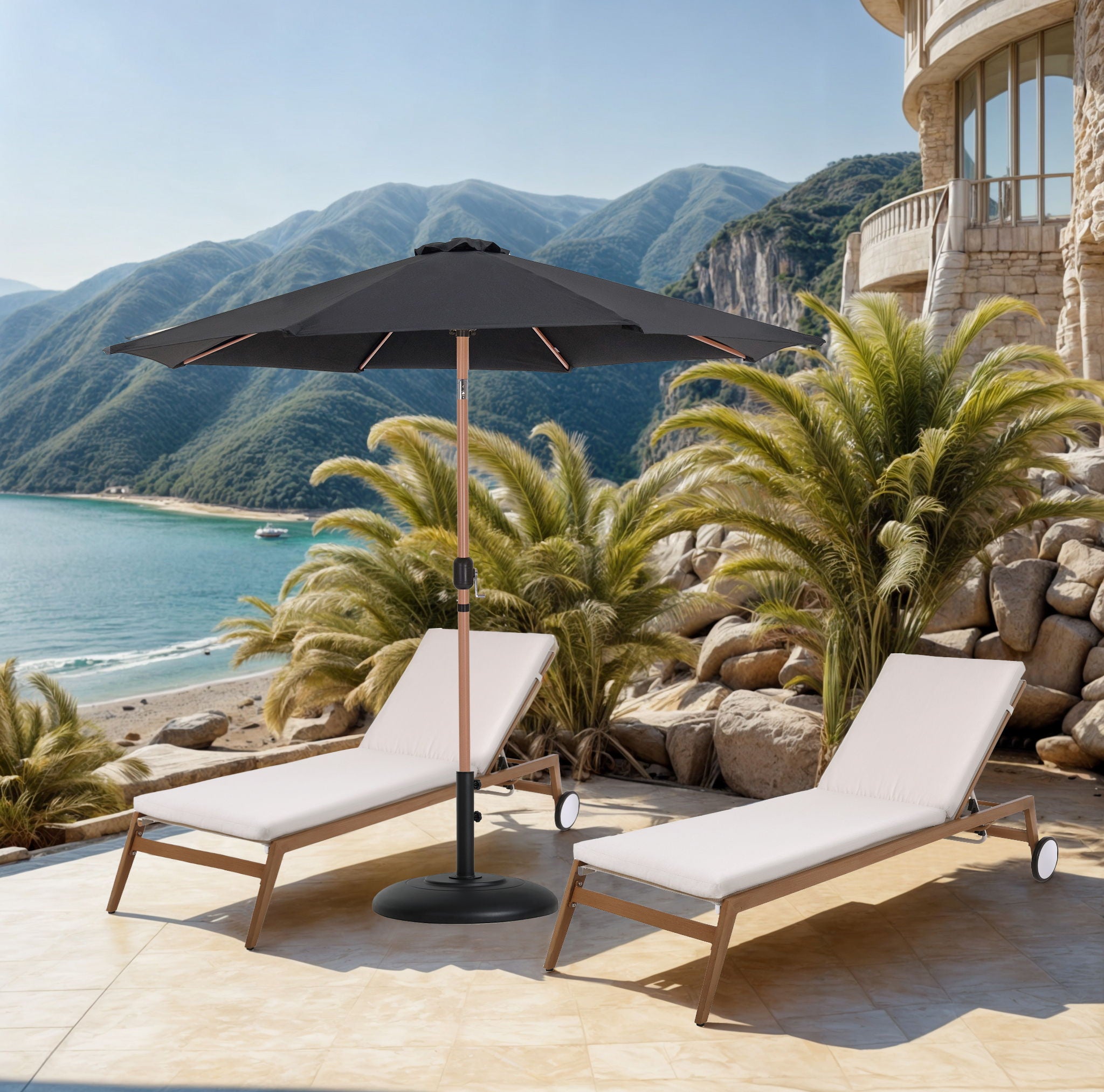 Fiji - Aluminum Patio Umbrella With Round Black And Teak Base - Urban Living Furniture (Los Angeles, CA)