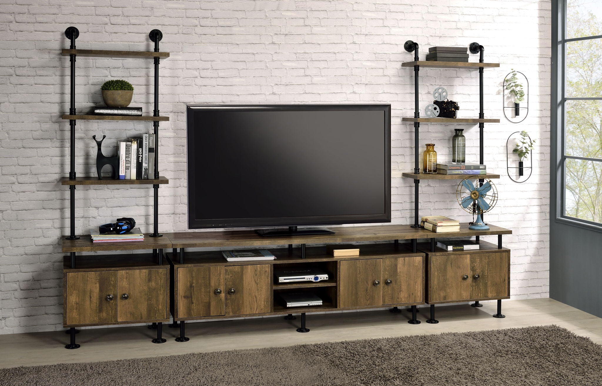 Ensata II - TV Stand Side Pier - Rustic Oak & Black - Urban Living Furniture (Los Angeles, CA)