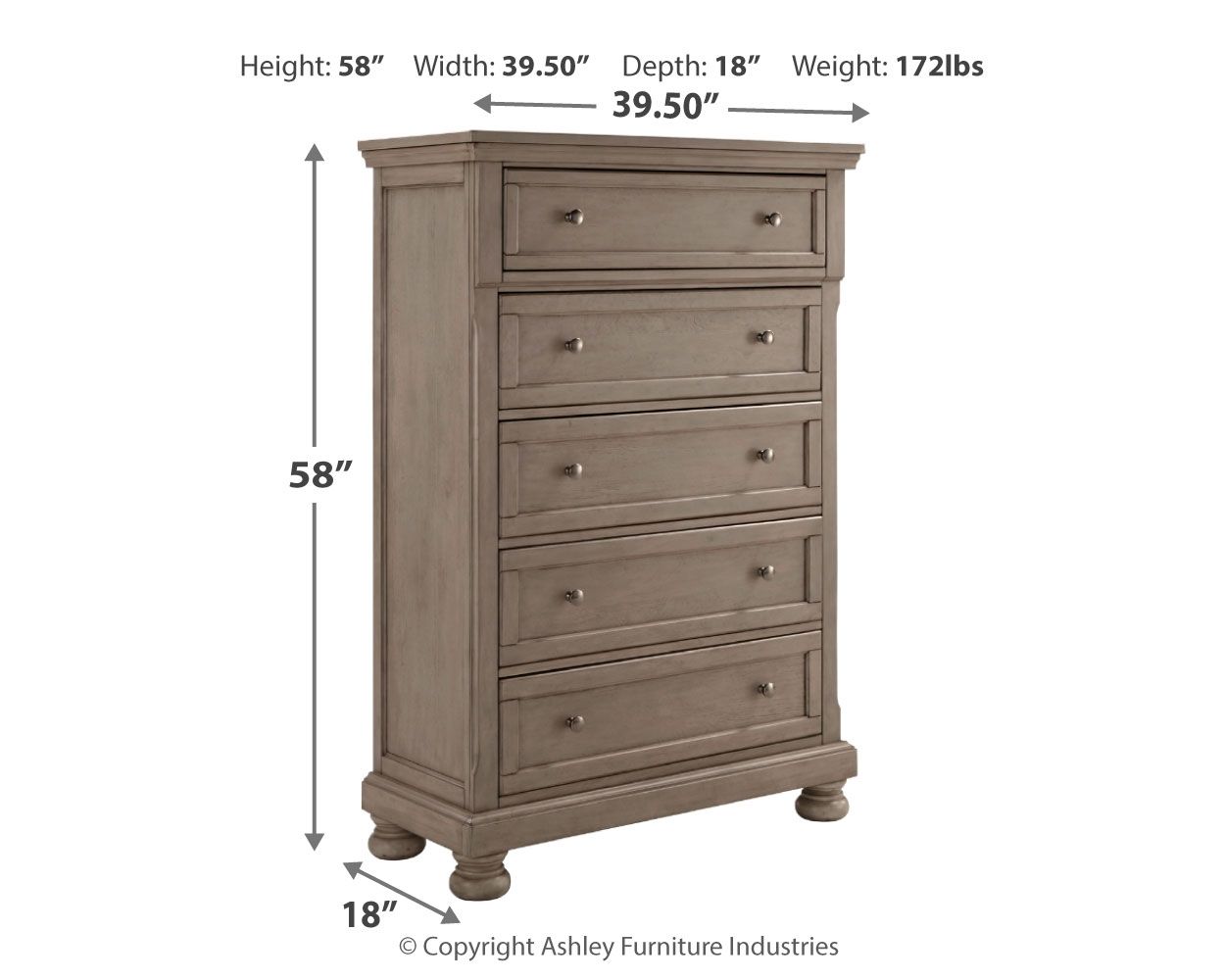 Lettner - Light Gray - Five Drawer Chest - 2-handles - Urban Living Furniture (Los Angeles, CA)