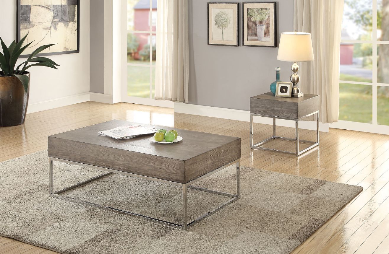 Cecil II - Coffee Table - Gray Oak & Chrome - Urban Living Furniture (Los Angeles, CA)