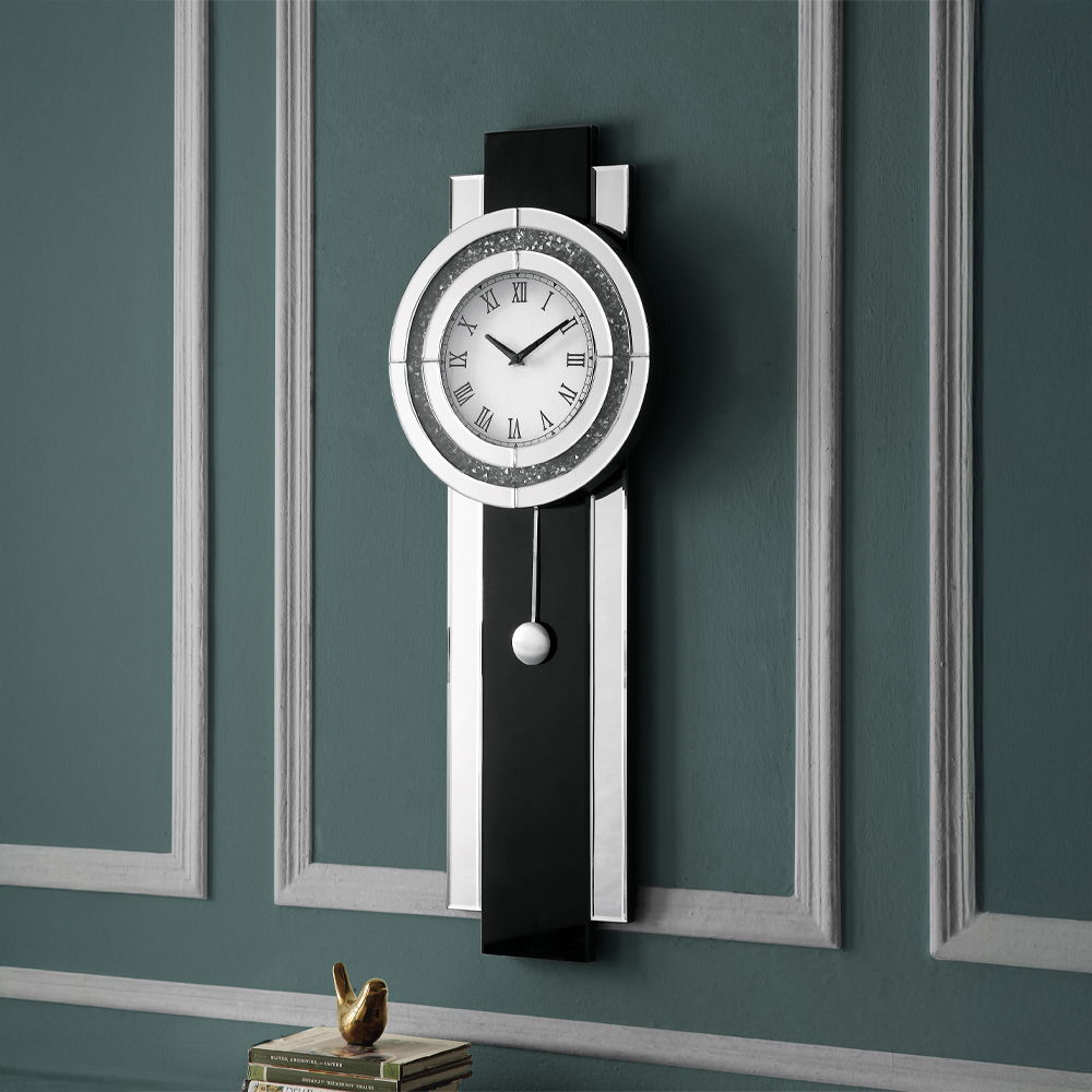 Noralie - Wall Clock - Black, Mirrored & Faux Diamonds - Urban Living Furniture (Los Angeles, CA)