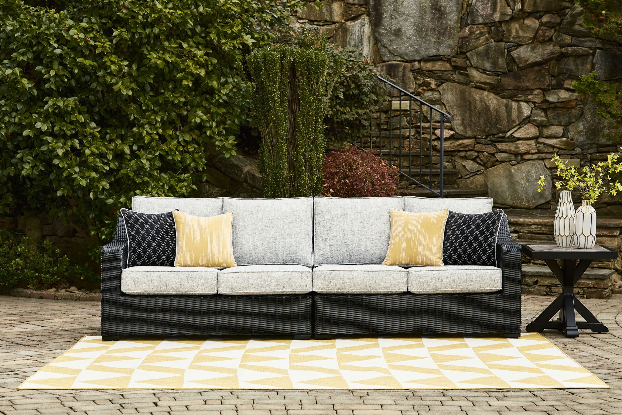 Beachcroft - Black / Light Gray - 2-Piece Outdoor Loveseat with Cushion - Urban Living Furniture (Los Angeles, CA)