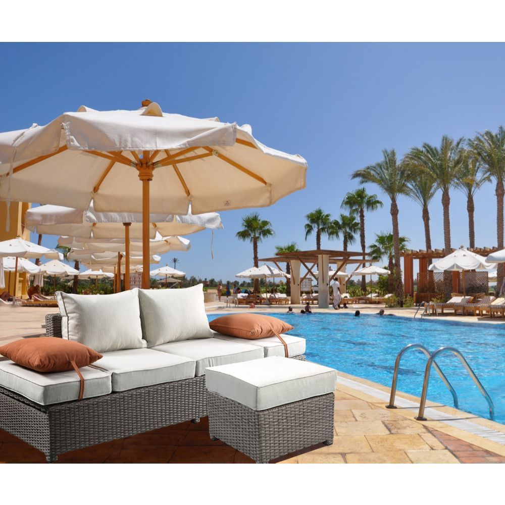 Salena - Patio Sofa & Ottoman - Beige Fabric & Gray Wicker - 26" - Urban Living Furniture (Los Angeles, CA)