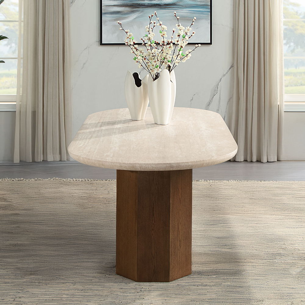 Leonardo - Dining Table - Travertine Top & Dark Oak - Urban Living Furniture (Los Angeles, CA)