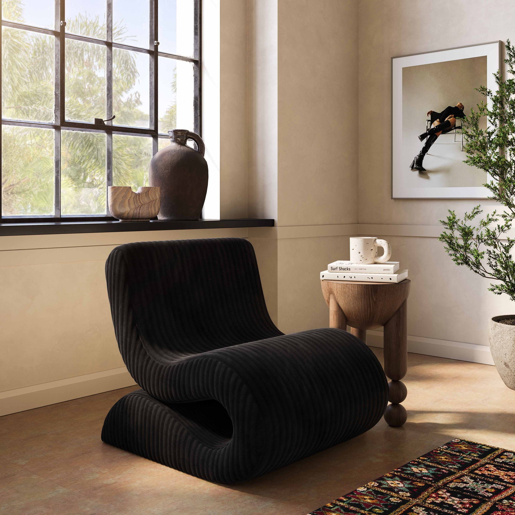 Senna - Oversized Corduroy Accent Chair - Black