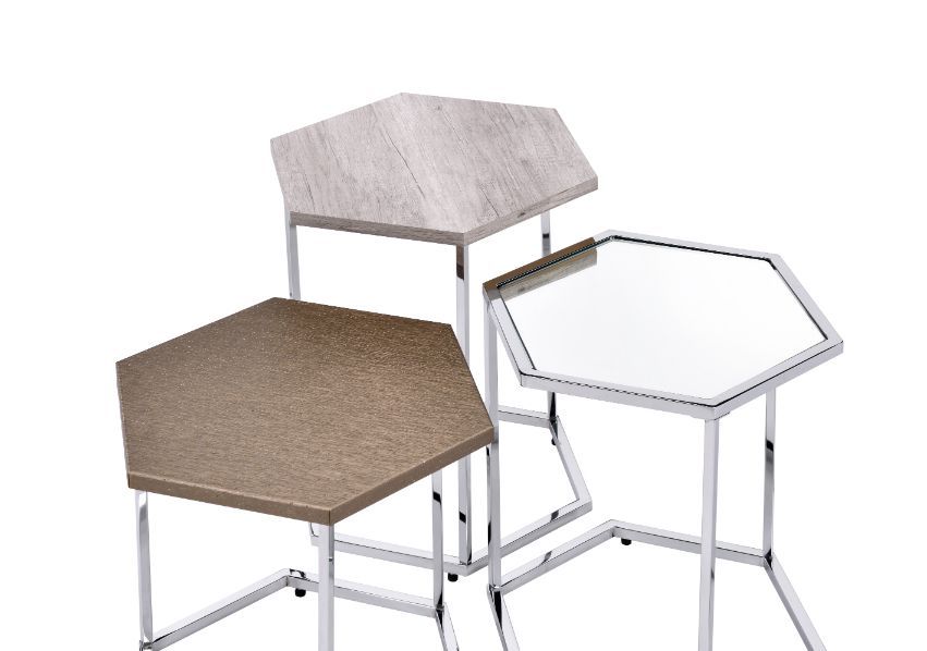Simno - Nesting Table Set - Clear Glass, Taupe, Gray Washed & Chrome - Urban Living Furniture (Los Angeles, CA)