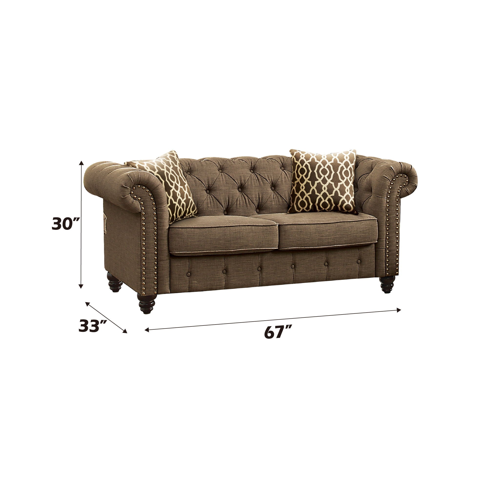 Aurelia - Loveseat With 2 Pillows - Brown Linen