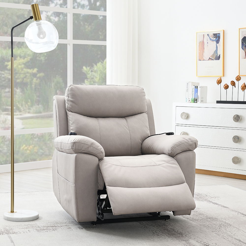 Chriki - Power Recliner With Lift & Heating & Massage - Beige Chenille & Black Finish - Urban Living Furniture (Los Angeles, CA)