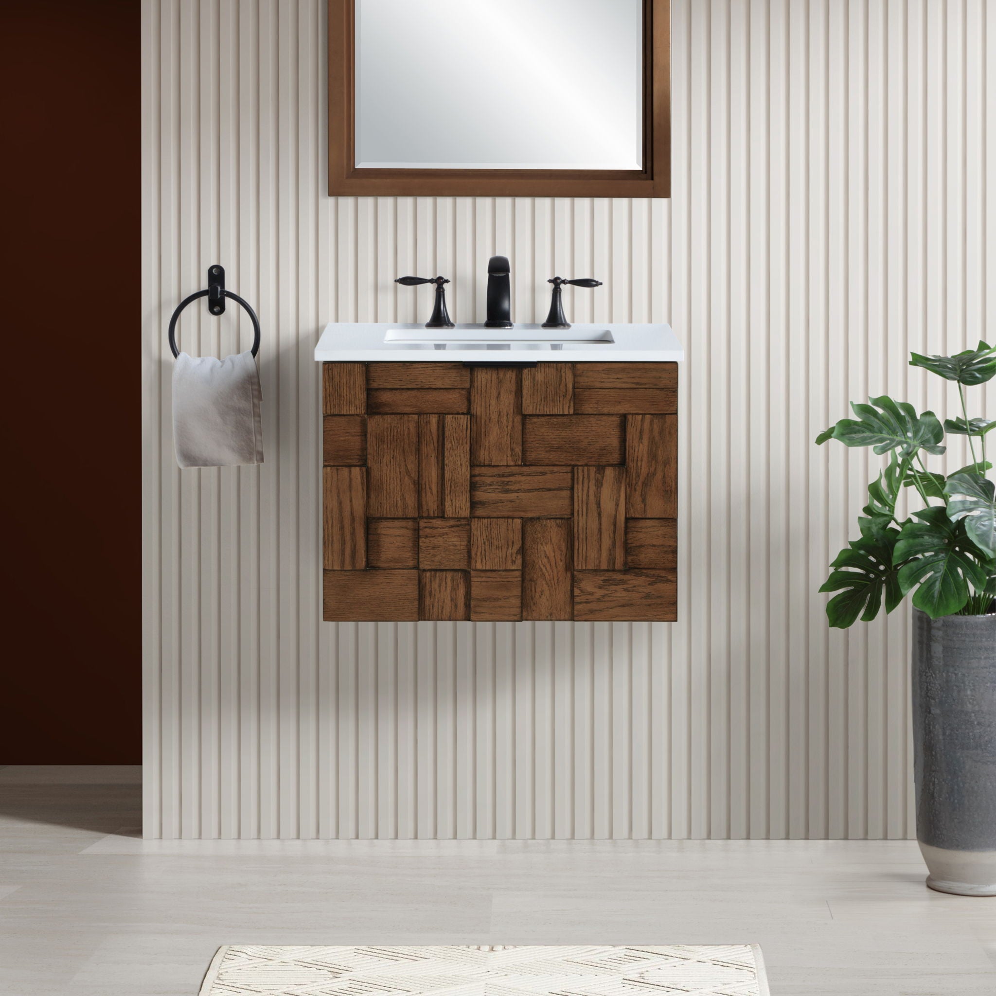 Leonardo - Engineered Stone And Solid Wood 24" Wall Mounted Bathroom Vanity - Urban Living Furniture (Los Angeles, CA)