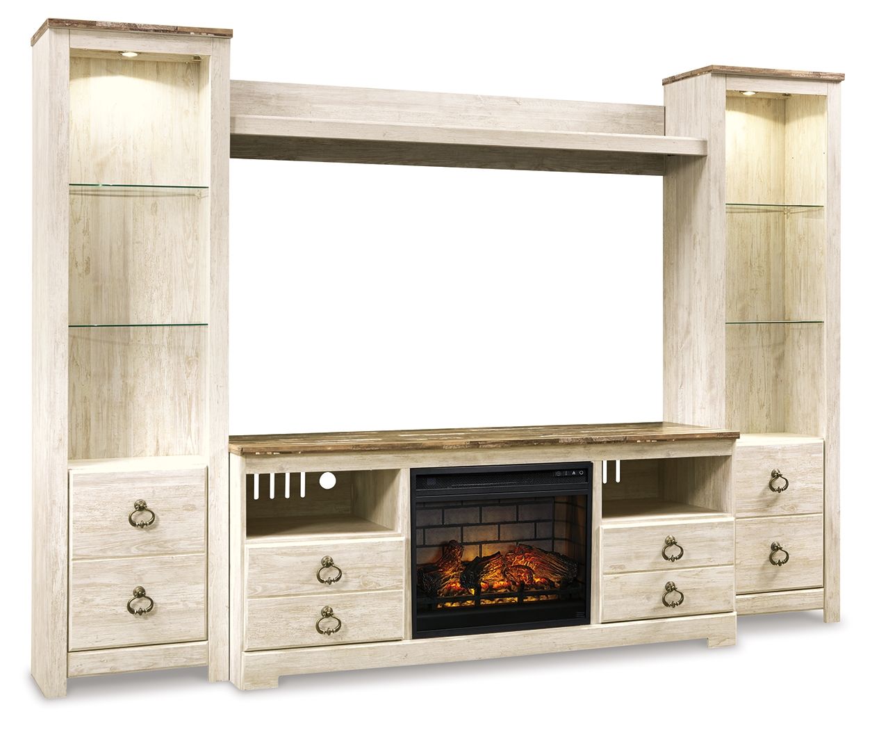 Willowton - Entertainment Center - TV Stand With Faux Firebrick Fireplace Insert - Whitewash - Urban Living Furniture (Los Angeles, CA)