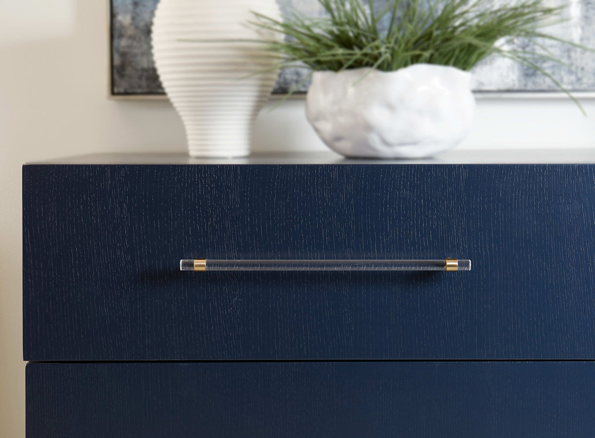 Argento - Two Drawer USB Charging Nightstand - Navy Blue And Burnished Brass