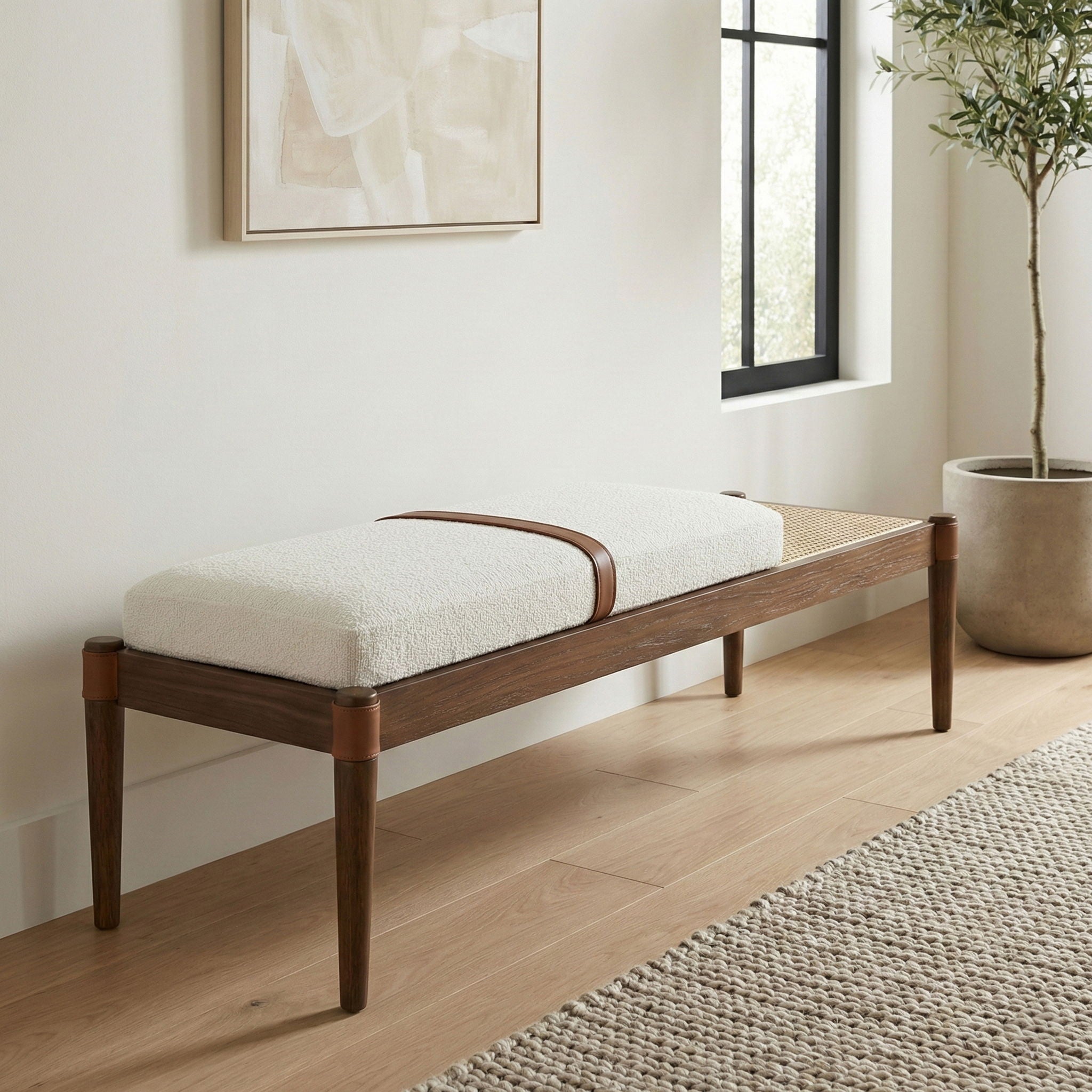 Nara - Linen Textured Fabric Upholstered Bench - Painted Brown Walnut - Urban Living Furniture (Los Angeles, CA)