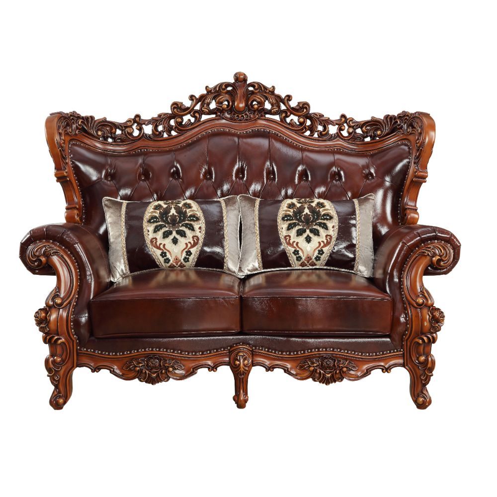 Eustoma - Loveseat - Cherry Top Grain Leather Match & Walnut - Urban Living Furniture (Los Angeles, CA)