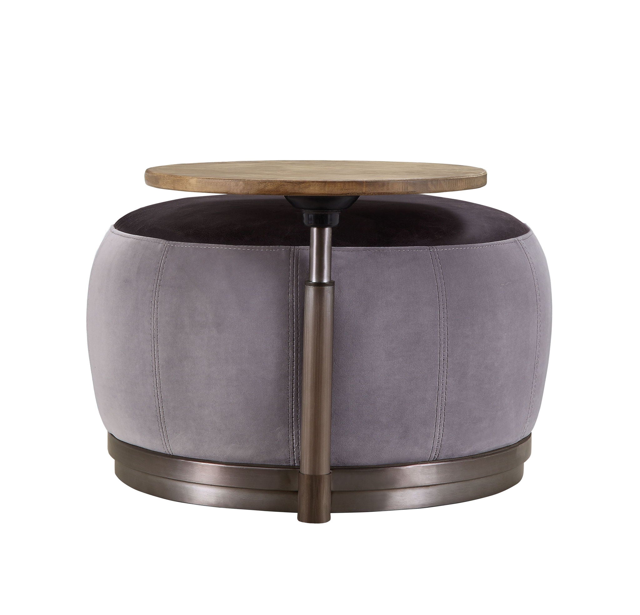 Decapree - Ottoman - Antique Slate Top Grain Leather & Gray Velvet - Urban Living Furniture (Los Angeles, CA)