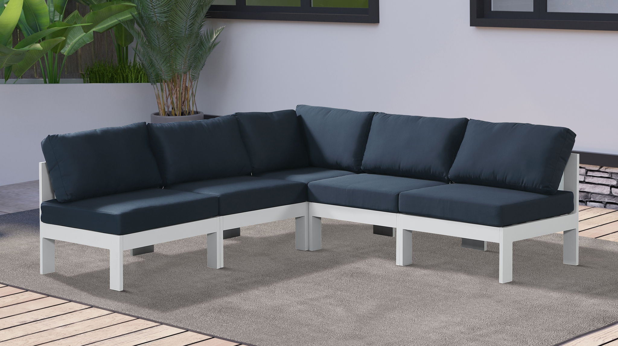 Nizuc - Outdoor Patio 5 Piece Modular Sectional With White Frame - Urban Living Furniture (Los Angeles, CA)