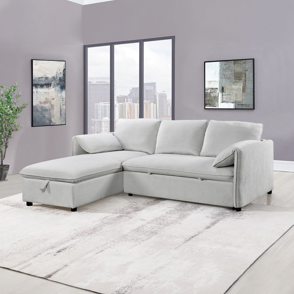 Yaroslav - Sectional Sofa With Sleeper & Storage - Cream Velvet - Urban Living Furniture (Los Angeles, CA)