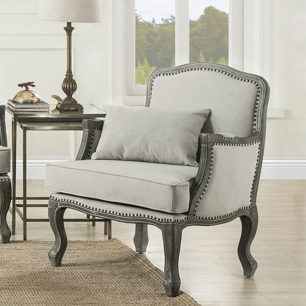 Tania - Chair With Pillow - Cream Linen & Gray - Urban Living Furniture (Los Angeles, CA)
