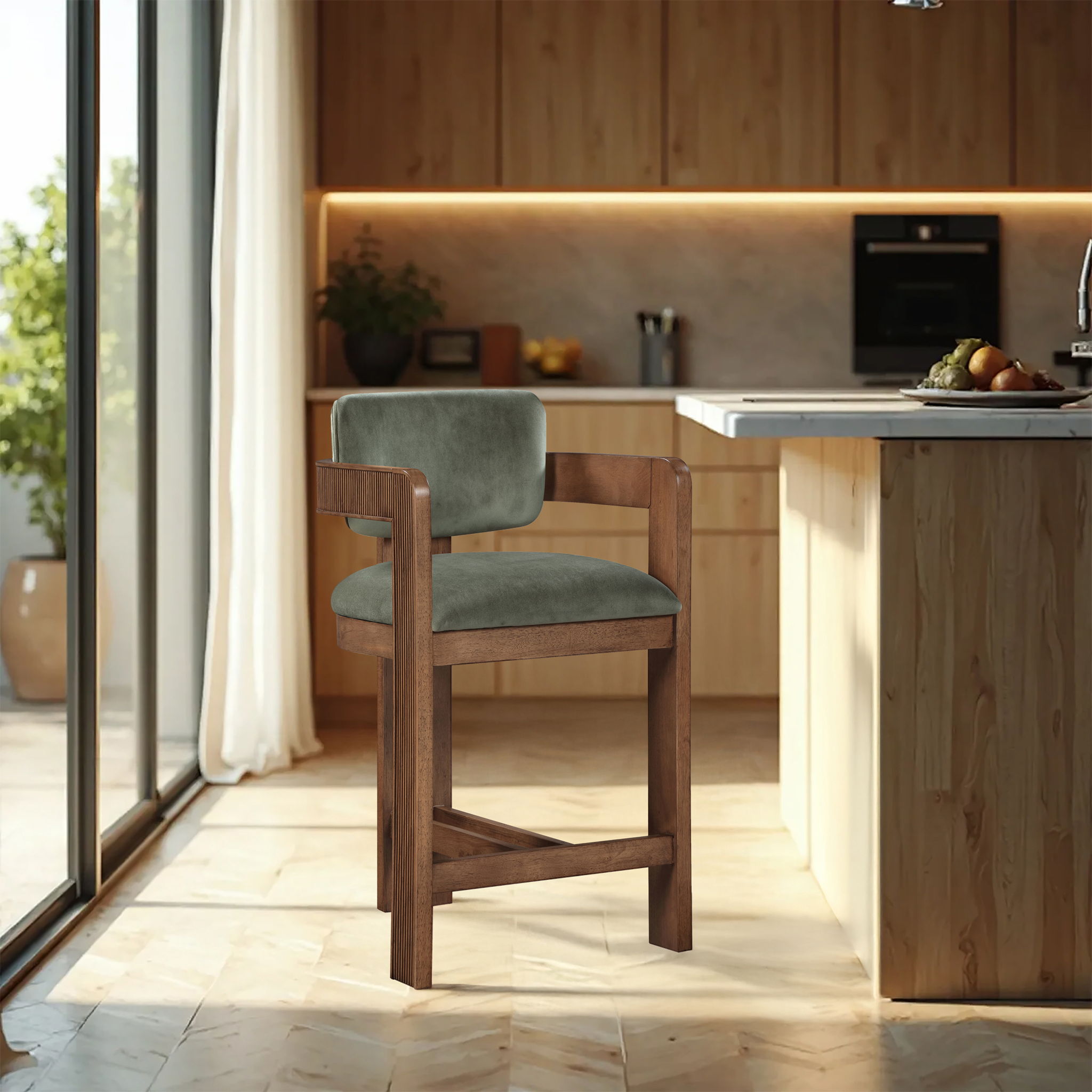 Sacha - Velvet Stool With Brown Base - Urban Living Furniture (Los Angeles, CA)