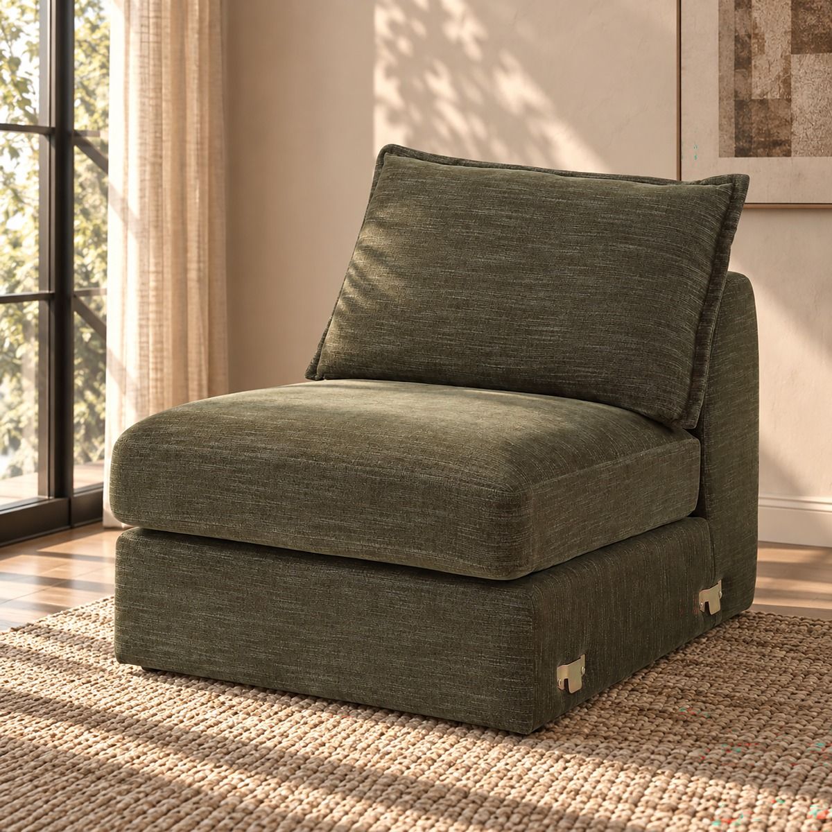 Leighton - Modular Armless Chair With 1 Pillow - Green Chenille