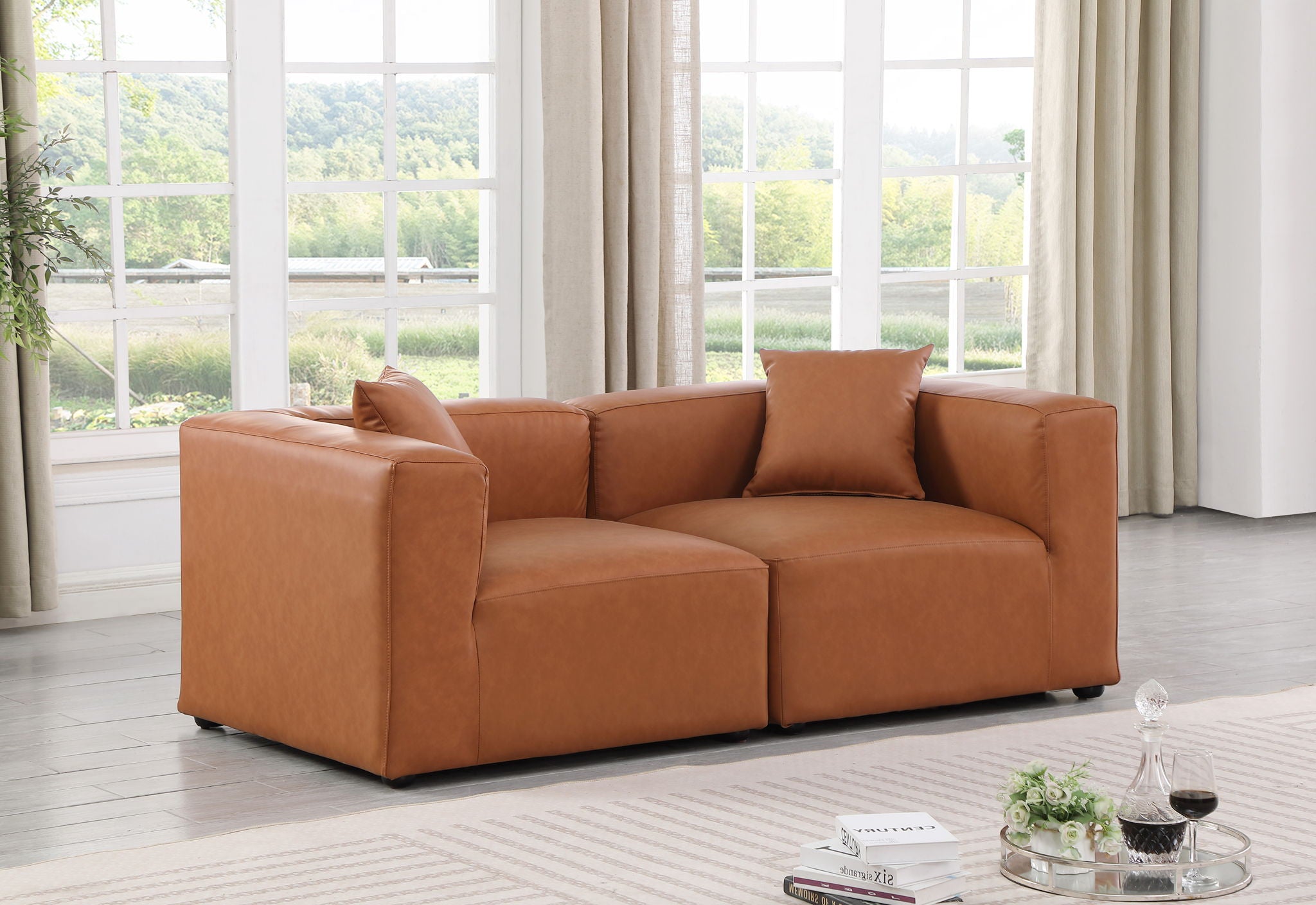 Cube - Modular 2 Piece Sofa - Cognac - Urban Living Furniture (Los Angeles, CA)