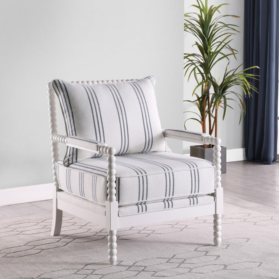 Blanchett - Upholstered Bobbin Accent Chair - White And Navy - Urban Living Furniture (Los Angeles, CA)