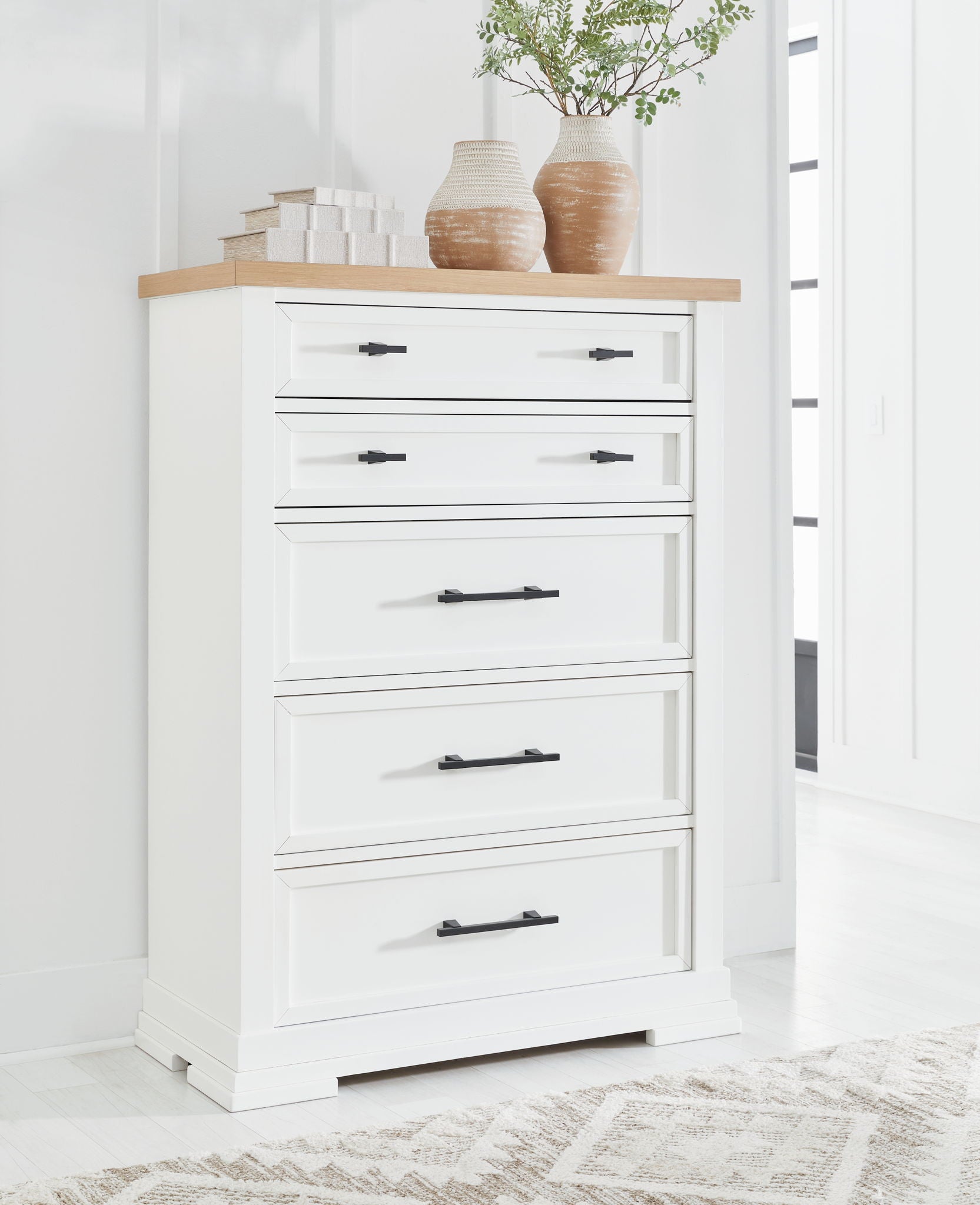 Ashbryn - White / Natural - Five Drawer Chest - Urban Living Furniture (Los Angeles, CA)