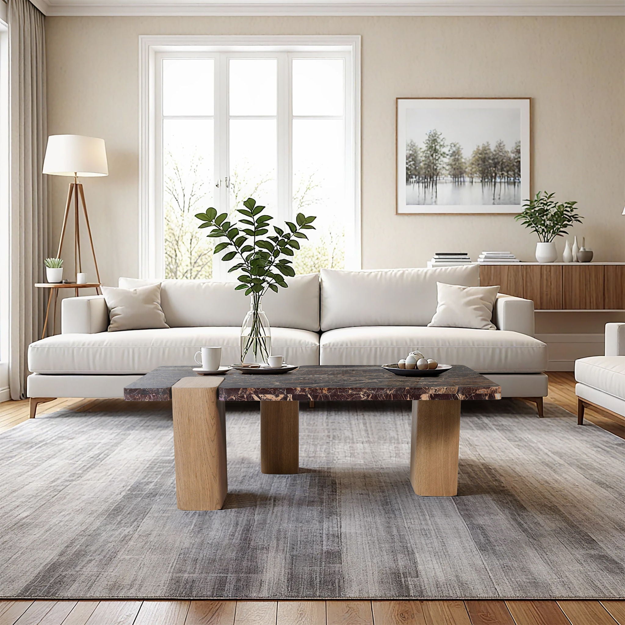 Ravenna - Marble/Stone Coffee Table - Burgundy - Urban Living Furniture (Los Angeles, CA)