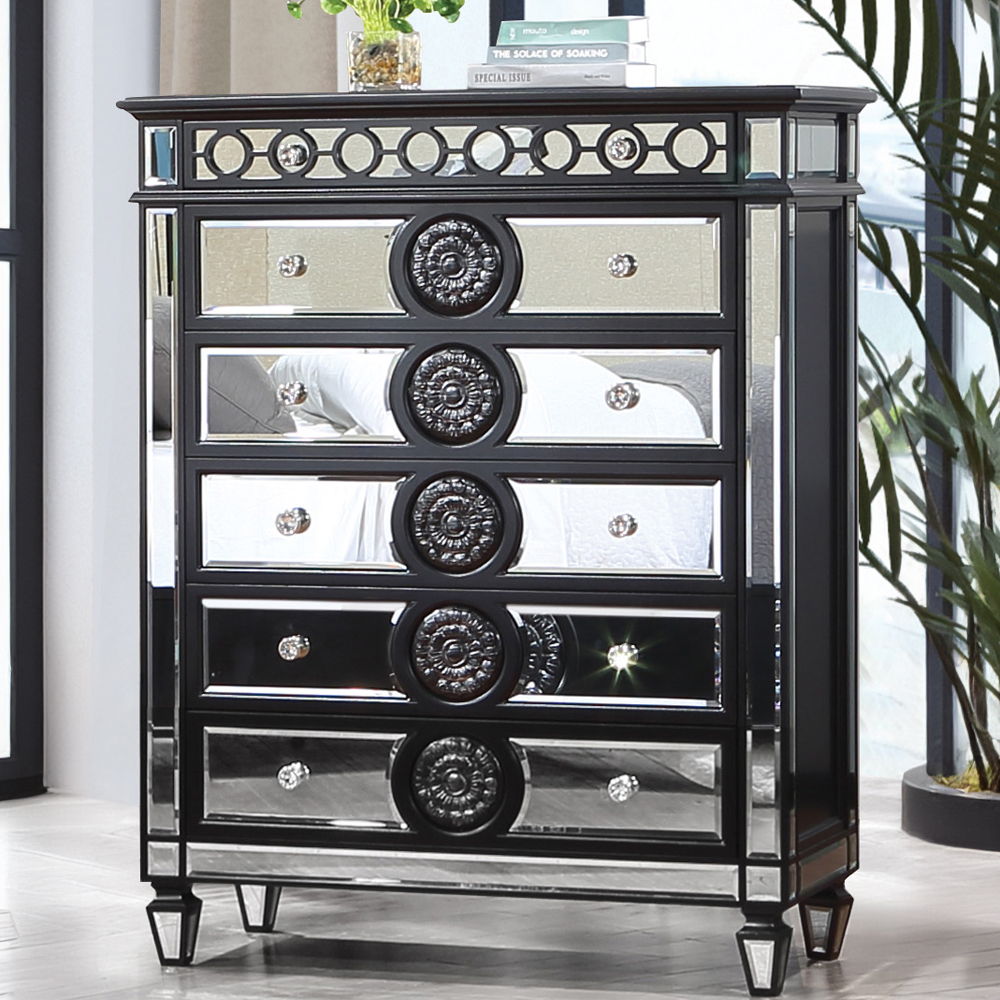 Varian II - Chest - Mirrored, Black & Sliver - Urban Living Furniture (Los Angeles, CA)