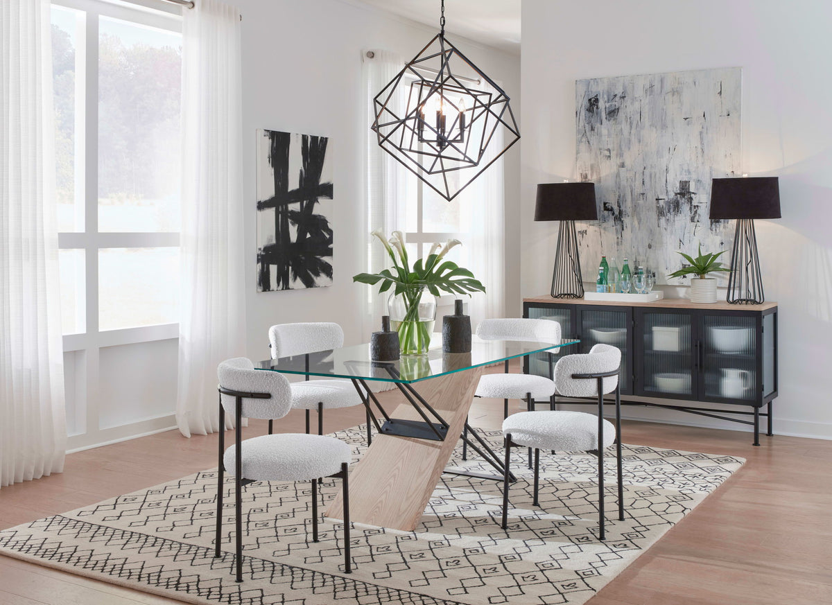 Aere - Glass, Wood And Metal Rectangular Dining Table - Natural Ash And Black