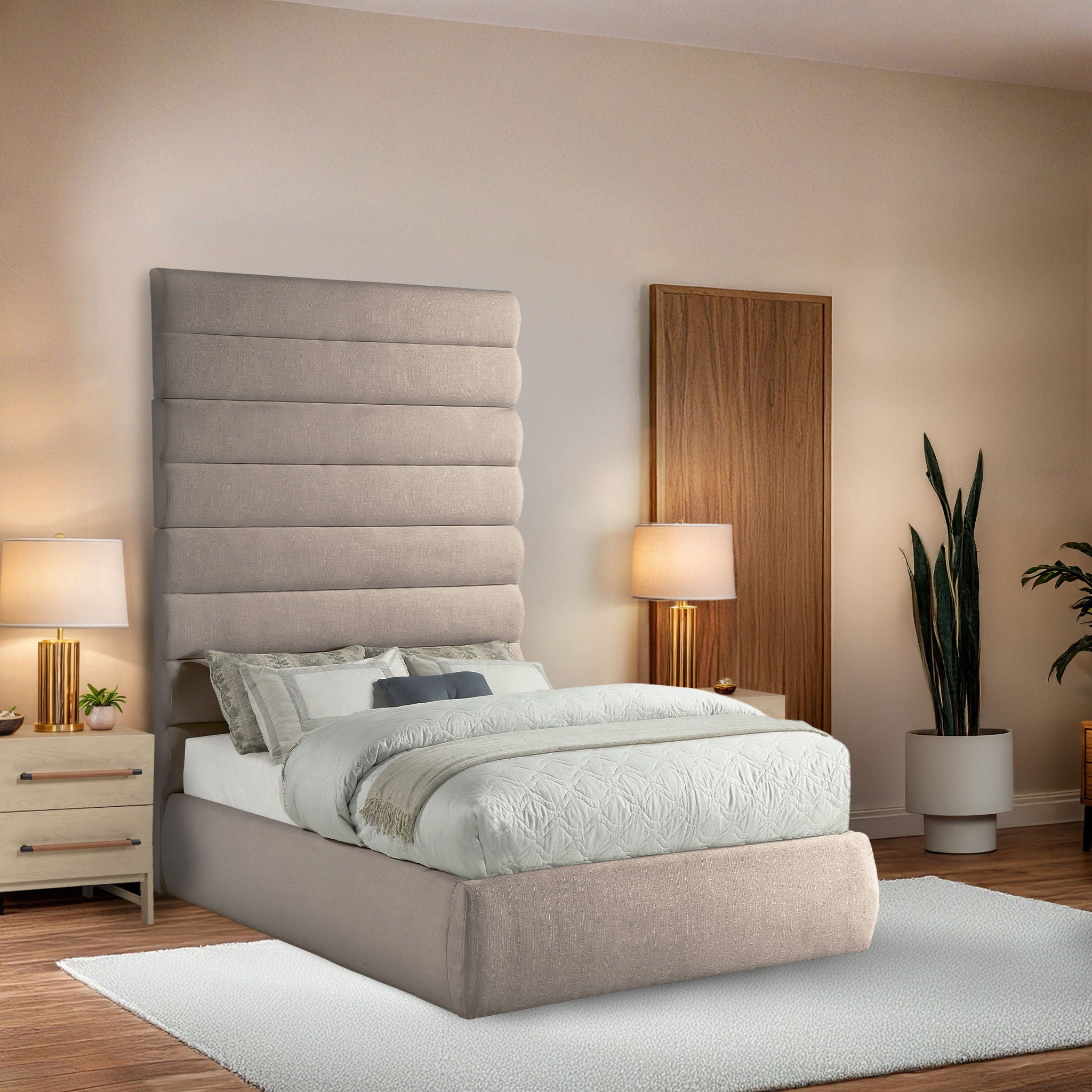 Adam - Linen Fabric Bed With 89" Headboard
