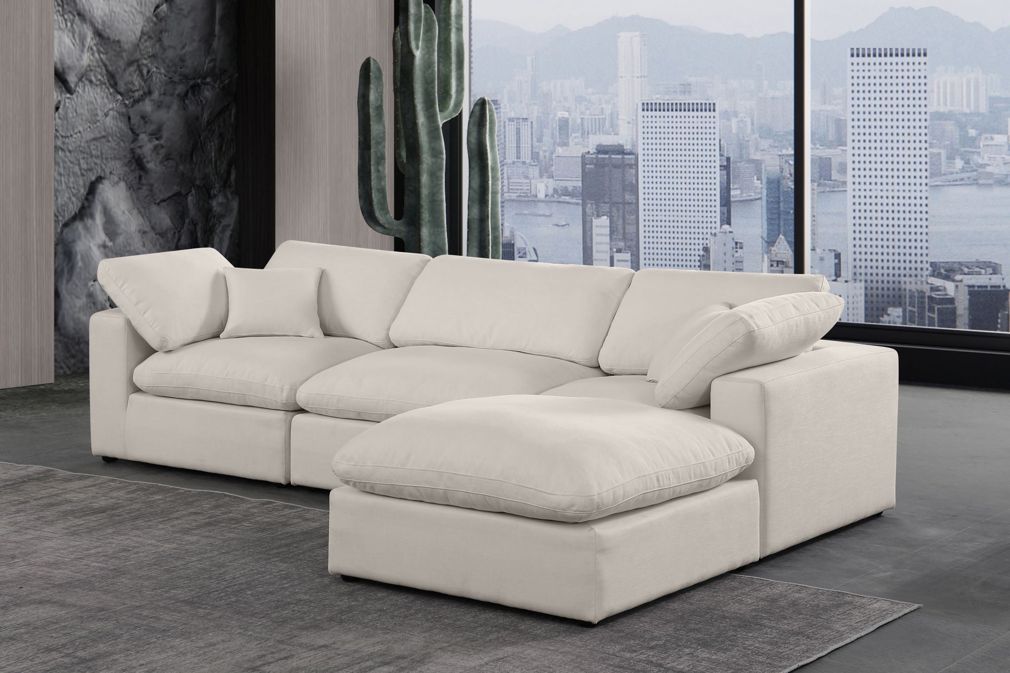 Comfy - 4 Piece Linen Fabric Modular Sectional With Chaise
