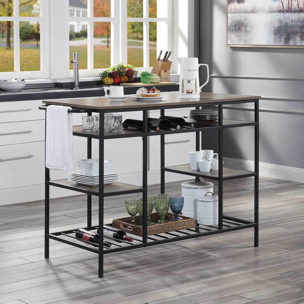 Lona - Kitchen Island - Rustic Oak & Black - Urban Living Furniture (Los Angeles, CA)