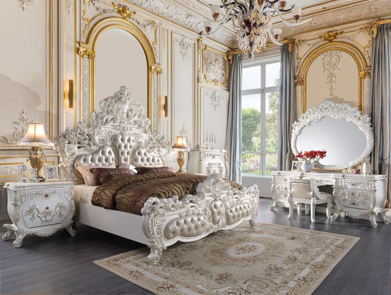 Vanaheim - Vanity Stool - Beige PU & Antique White Finish - Urban Living Furniture (Los Angeles, CA)