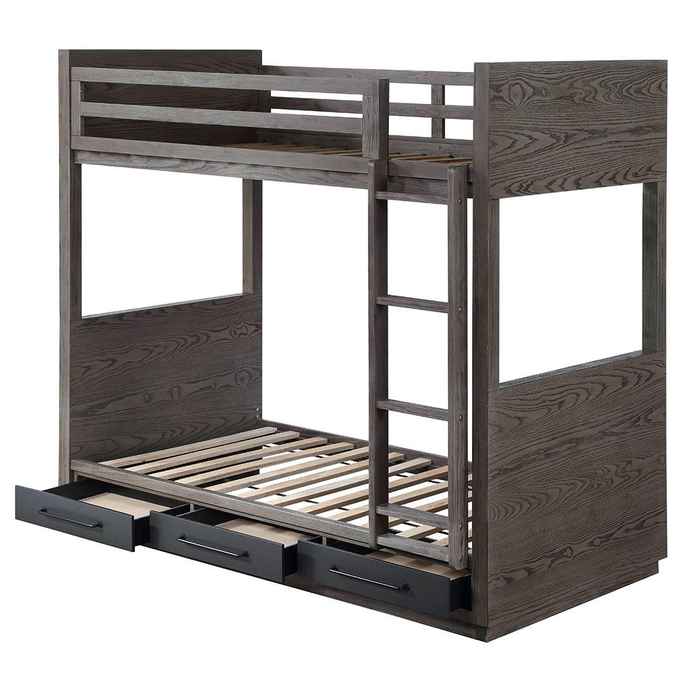 Estevon - Twin Over Twin Bunk Bed With Storage - Gray Oak - Urban Living Furniture (Los Angeles, CA)