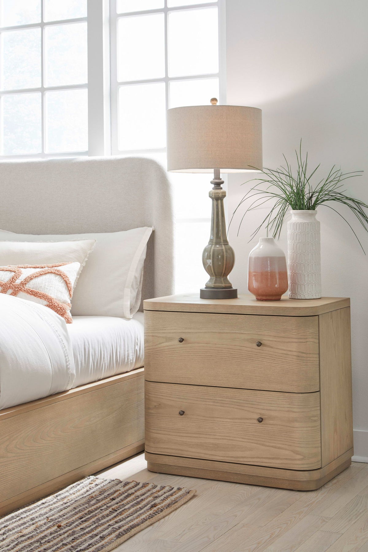 Penny - Two Drawer White Ash Nightstand - Buff Cream