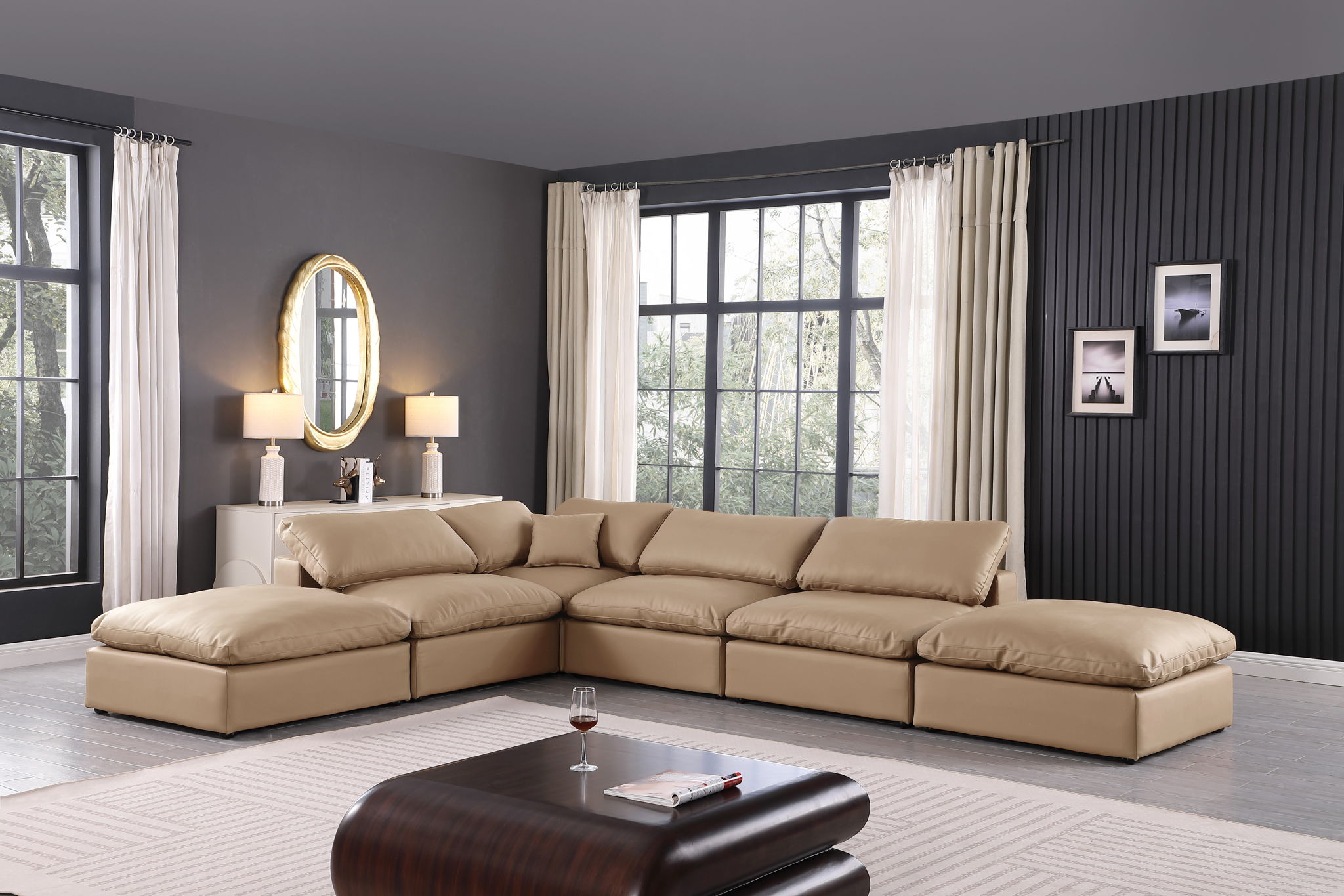 Comfy - 6 Piece Faux Leather Modular Sectional - Tan - Urban Living Furniture (Los Angeles, CA)