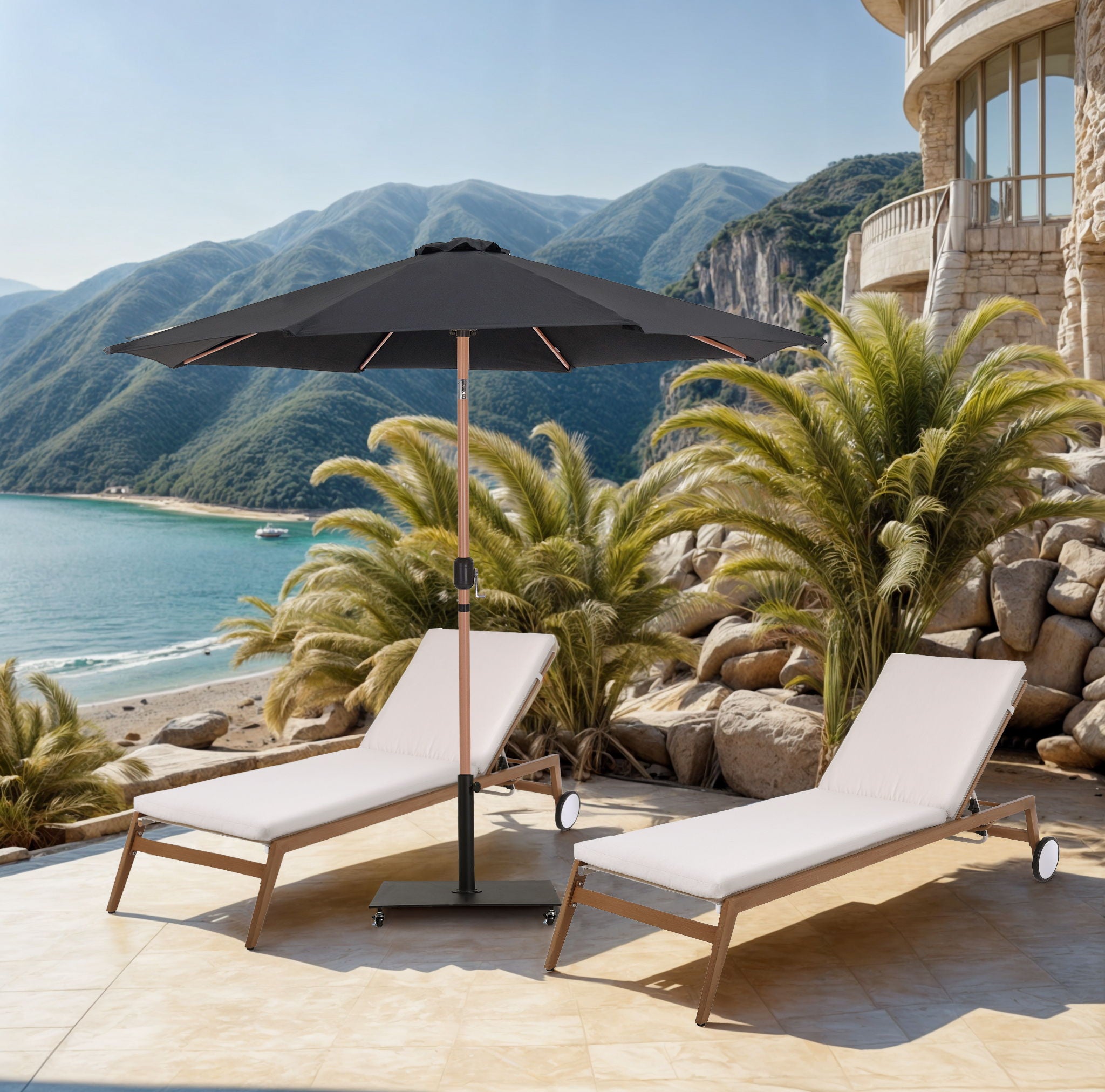 Fiji - Aluminum Patio Umbrella With Square Black And Teak Base - Urban Living Furniture (Los Angeles, CA)