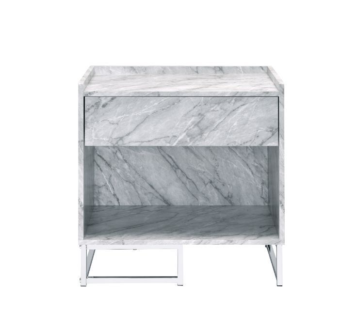 Azrael - Accent Table - White Printed Faux Marble & Chrome - Urban Living Furniture (Los Angeles, CA)
