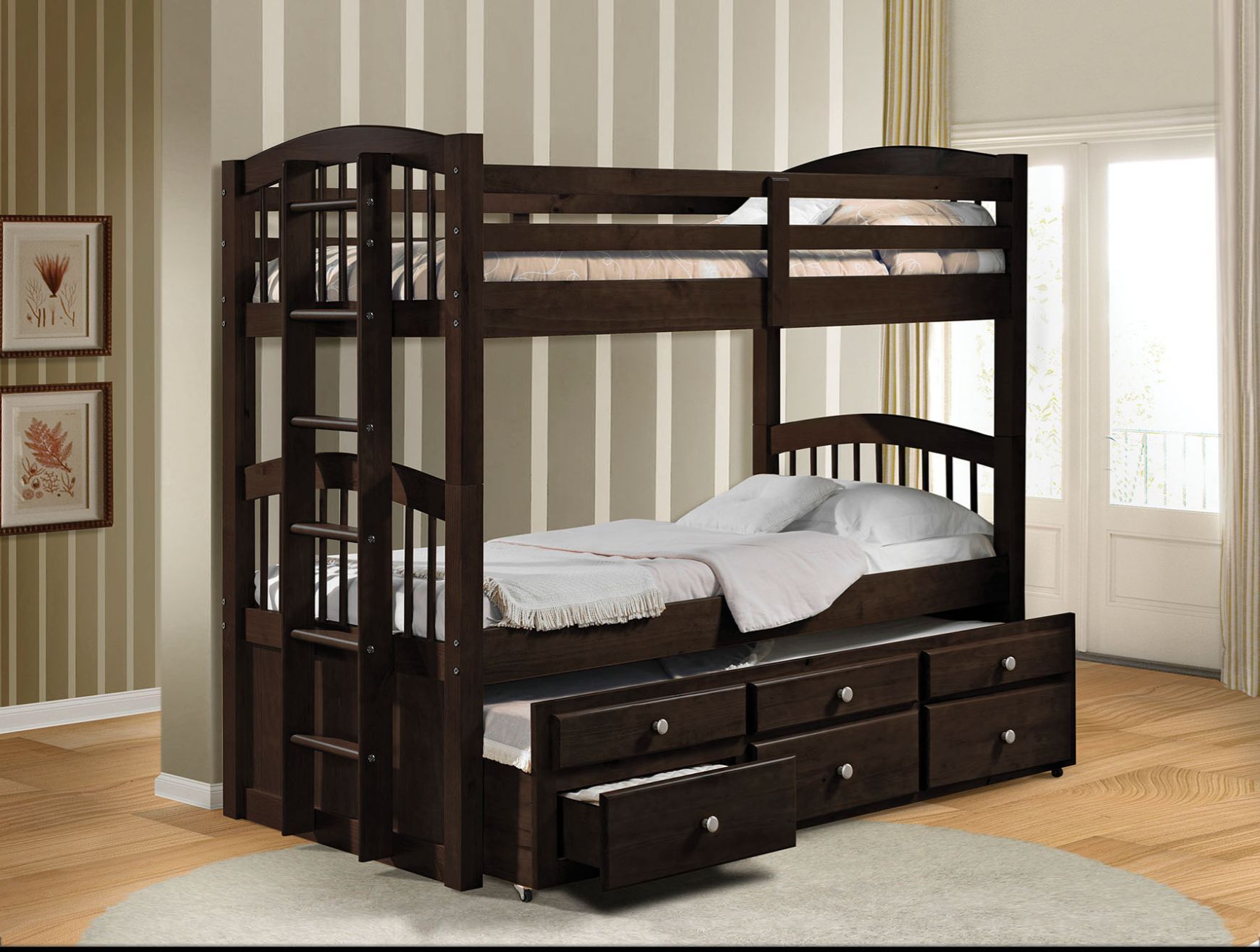 Micah - Twin Over Twin Bunk Bed With Trundle & Storage - Espresso