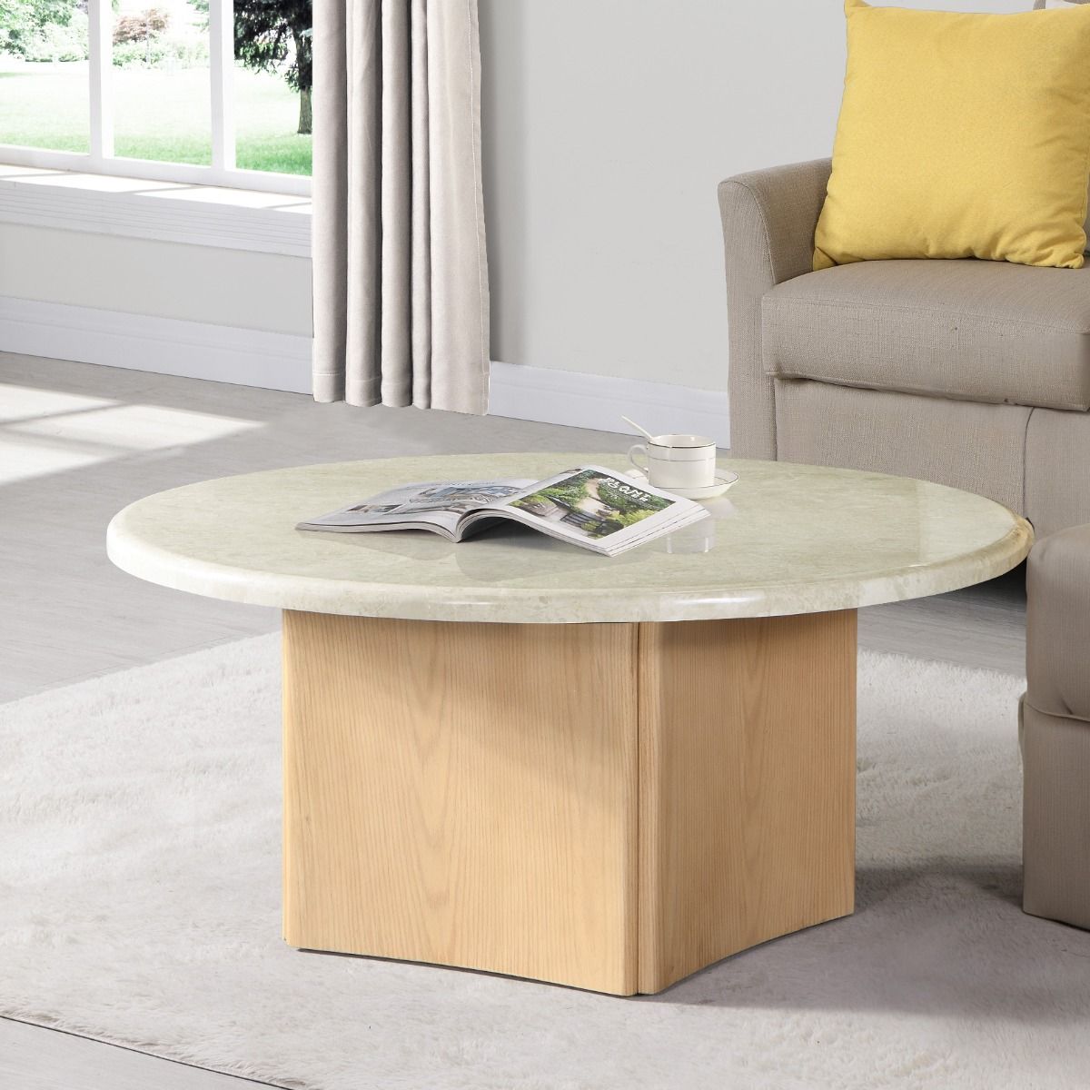 Qwin - Coffee Table With Marble Top - Marble Top & Oak - Urban Living Furniture (Los Angeles, CA)