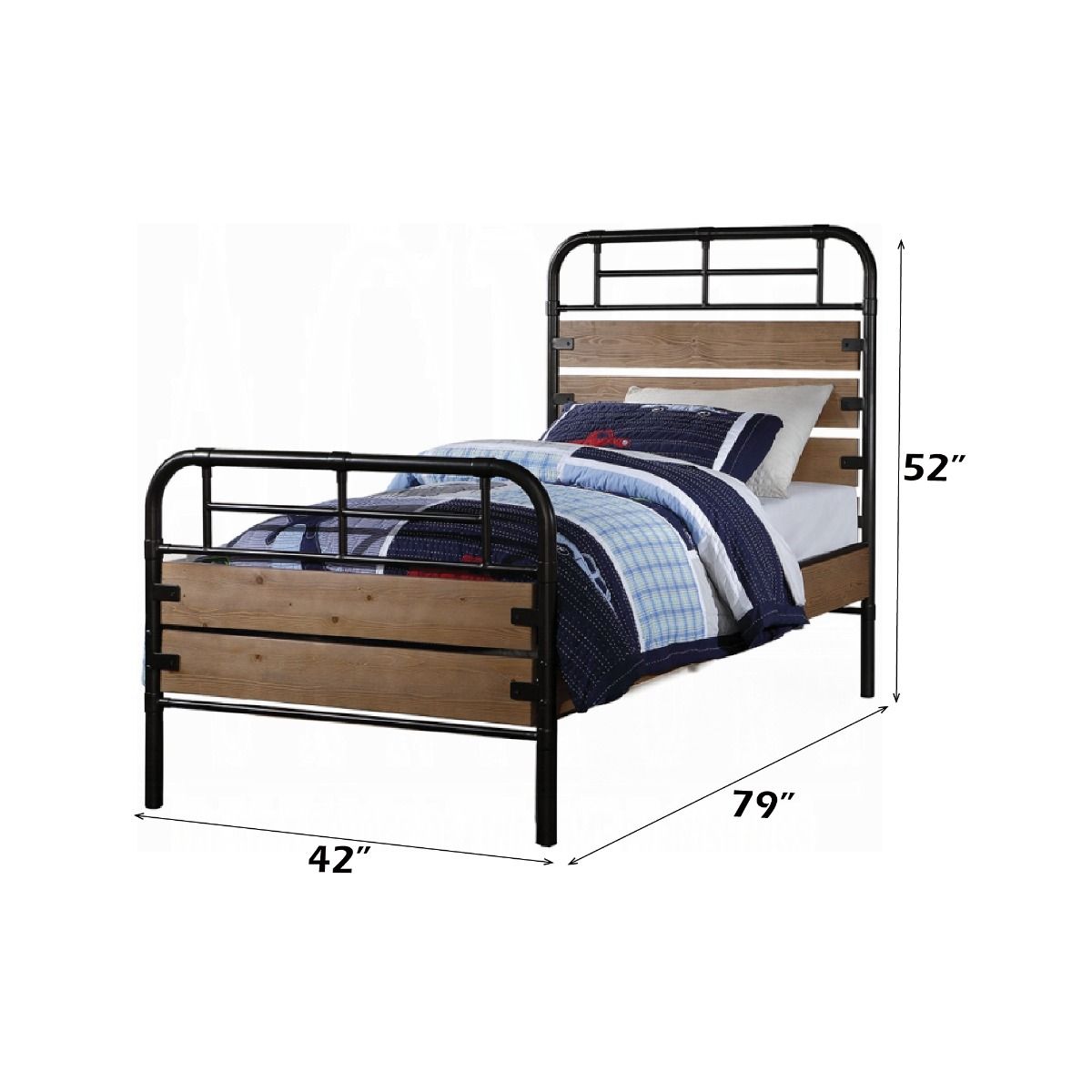 Adams - Twin Bed - Antique Oak & Black - Urban Living Furniture (Los Angeles, CA)