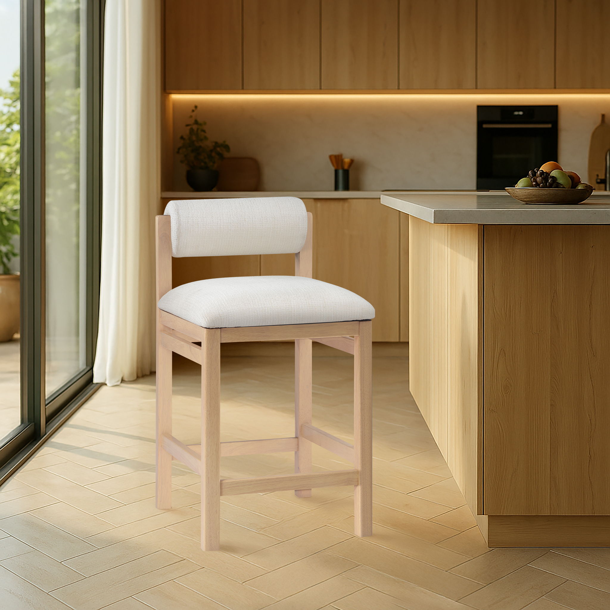 Roundhill - Fabric Counter Stool - Natural Frame - Urban Living Furniture (Los Angeles, CA)