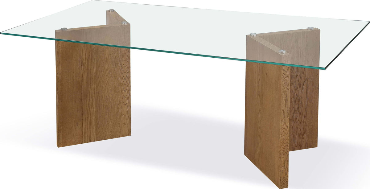 One - Modern Coastal Glass Top Dining Table - White Oak