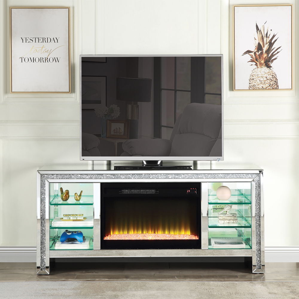 Noralie - 28" TV Stand With Fireplace & LED - Mirrored & Faux Diamonds - Urban Living Furniture (Los Angeles, CA)