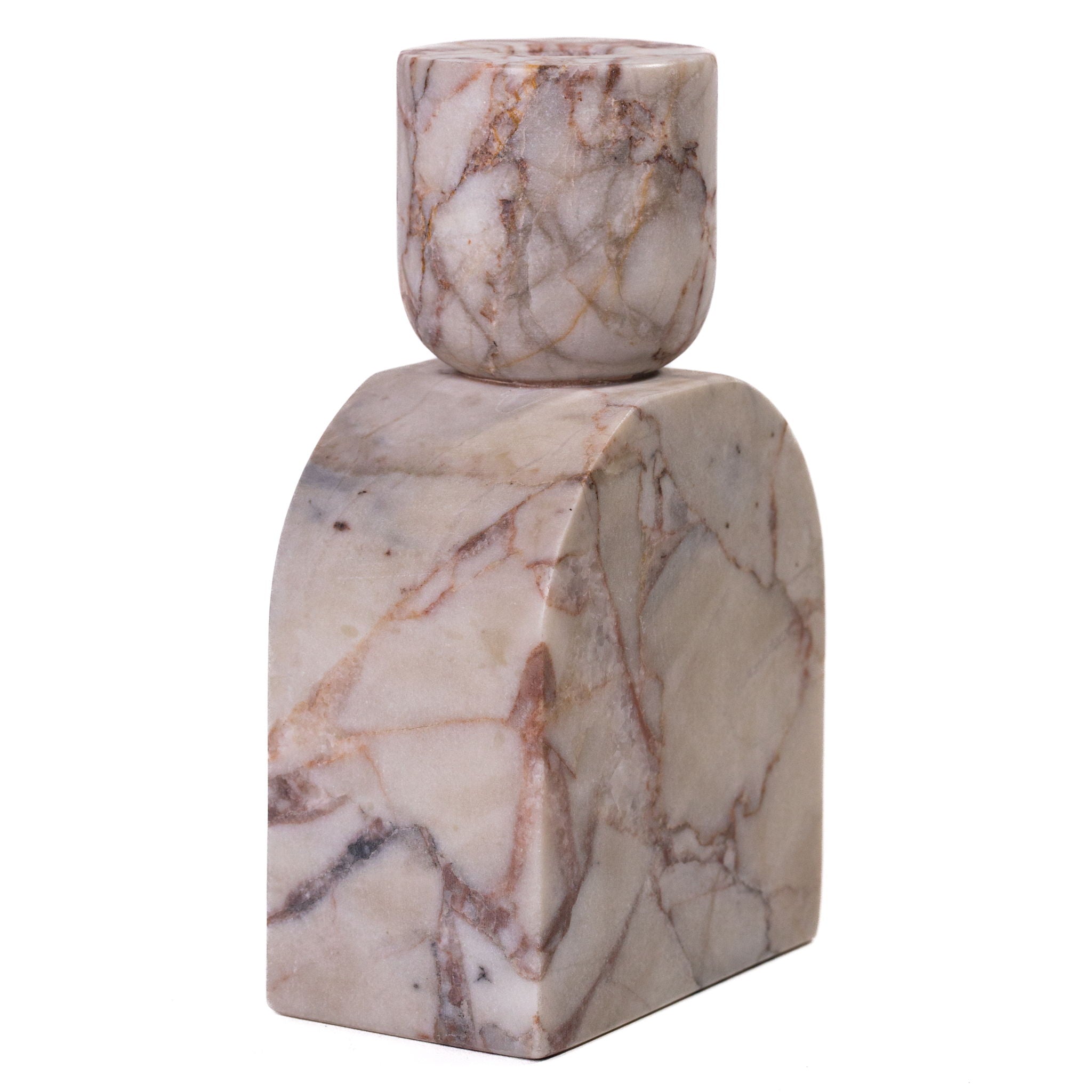 Marble Foundation Candle Holder - White Brown